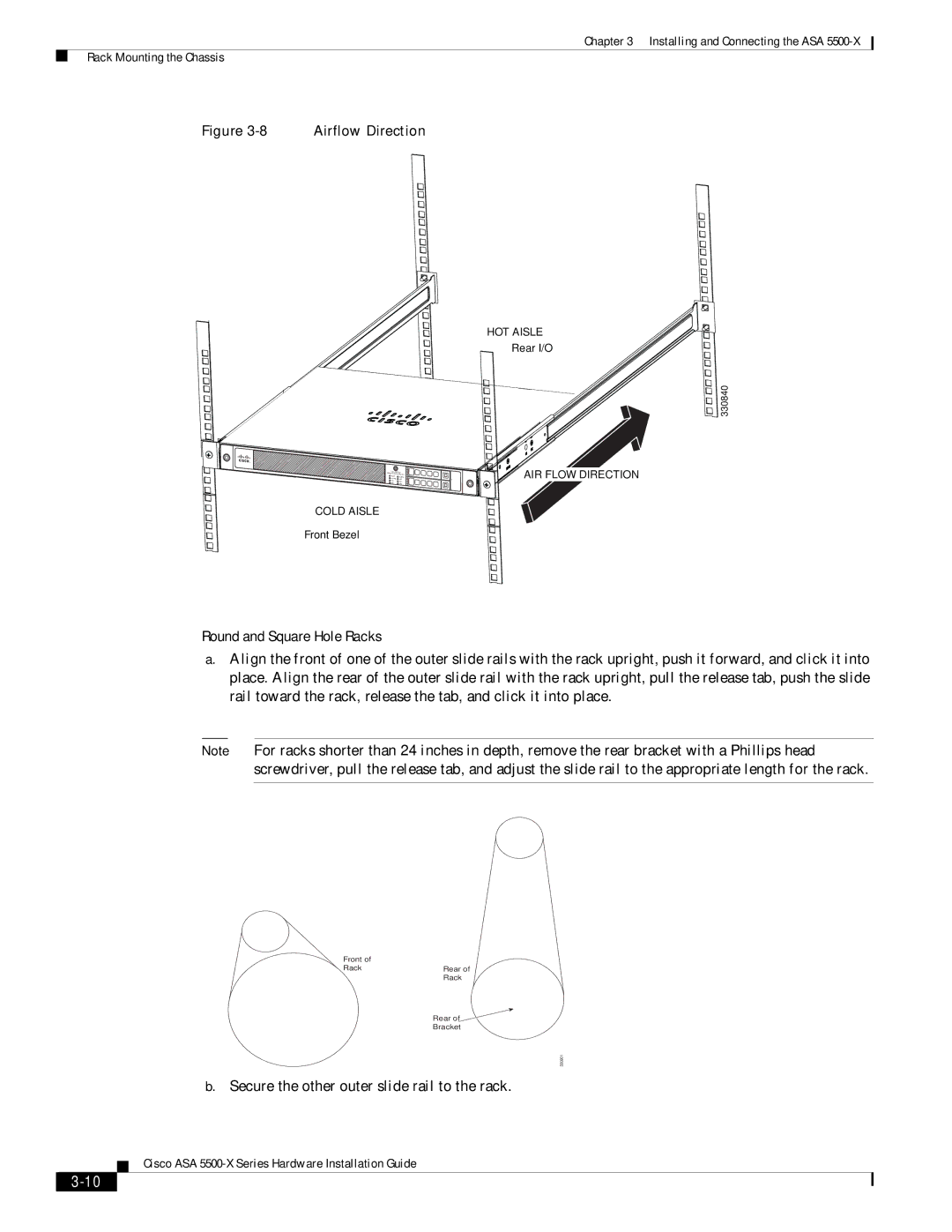 Cisco Systems ASA5512AW1YPR, ASA5515K9 manual Round and Square Hole Racks, Secure the other outer slide rail to the rack 