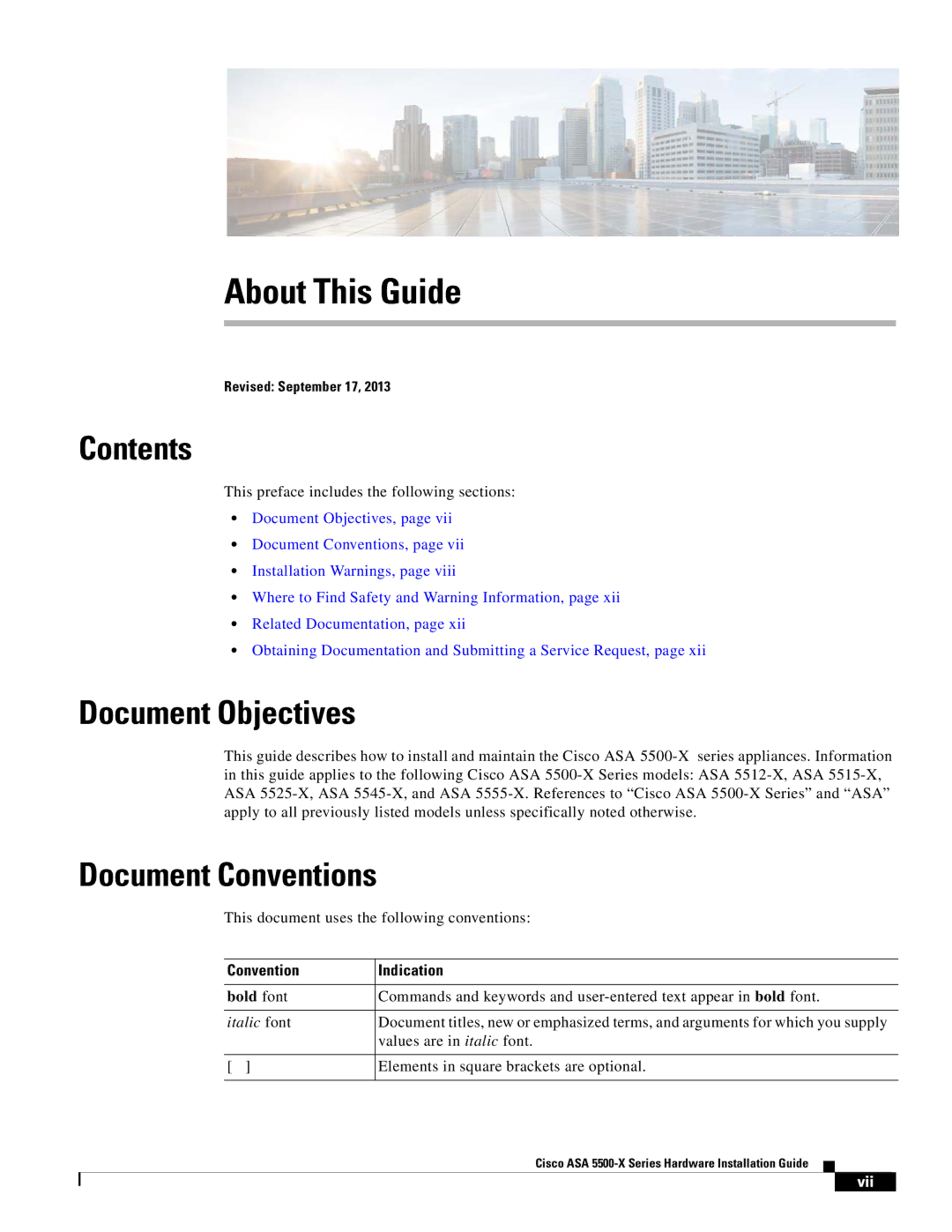 Cisco Systems ASA5525IPSK9, ASA5515K9, kygjygcjgf, ASA5512AW1YPR manual Contents, Document Objectives, Document Conventions 