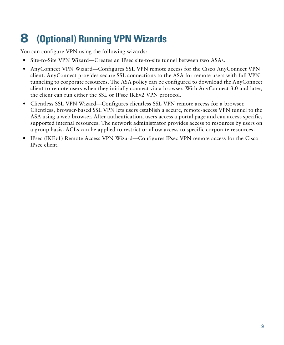 Cisco Systems ASA5585S60P60SK9, 5580, 5585-X quick start Optional Running VPN Wizards 