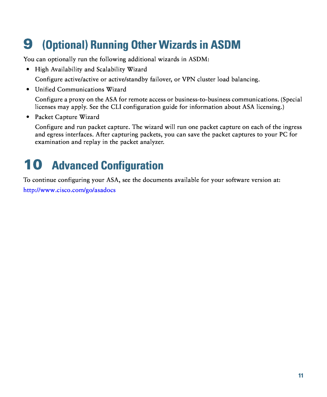 Cisco Systems 5585-X, ASA5585S60P60SK9, 5580 quick start Optional Running Other Wizards in ASDM, Advanced Configuration 