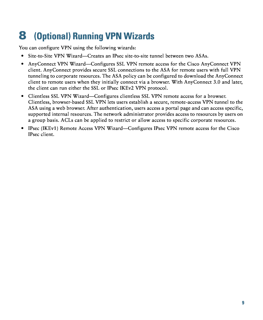 Cisco Systems ASA5585S60P60SK9, 5580, 5585-X quick start Optional Running VPN Wizards 