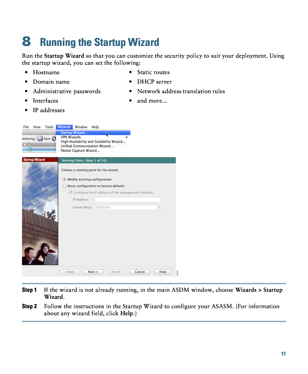 Cisco Systems ASASSMCSC10K9 quick start Running the Startup Wizard 