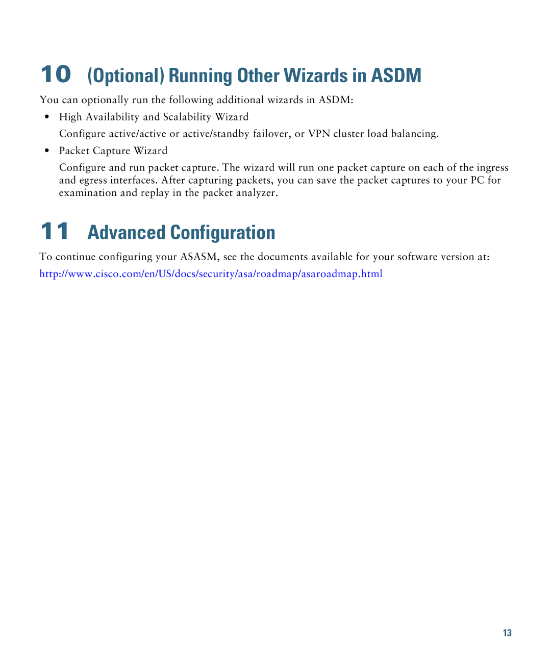 Cisco Systems ASASSMCSC10K9 quick start Optional Running Other Wizards in Asdm, Advanced Configuration 