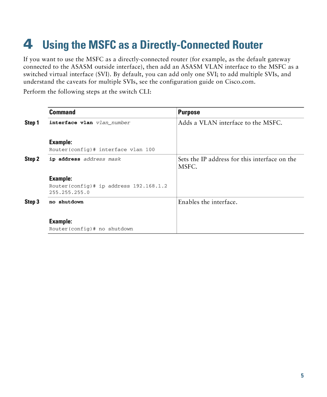 Cisco Systems ASASSMCSC10K9 quick start Using the Msfc as a Directly-Connected Router 