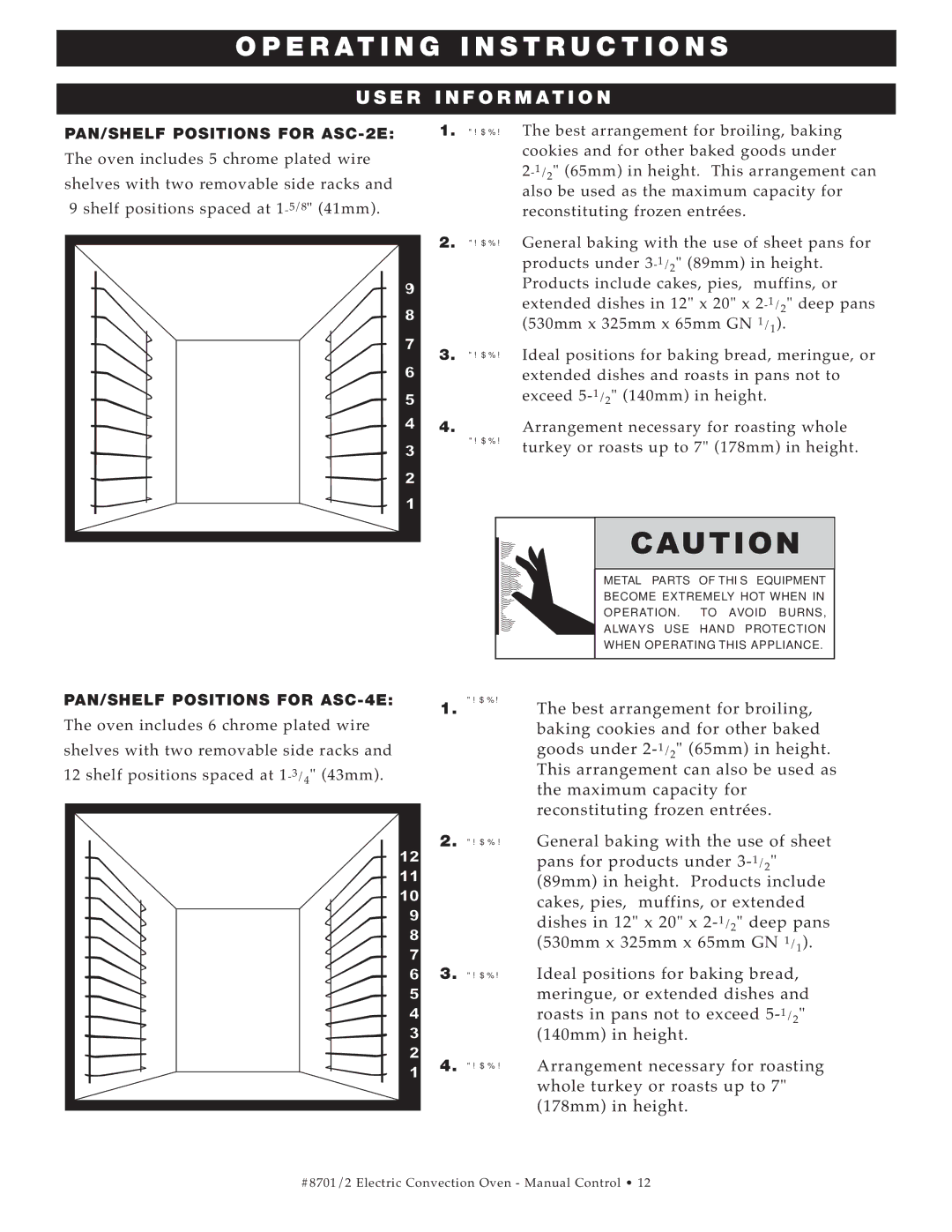 Cisco Systems ASC-4E, ASC-2E manual PER ATI NG I Nstruct Ions, User, INF Orma Tion, PAN/SHELF P Osition S FO R ASC-4 E 