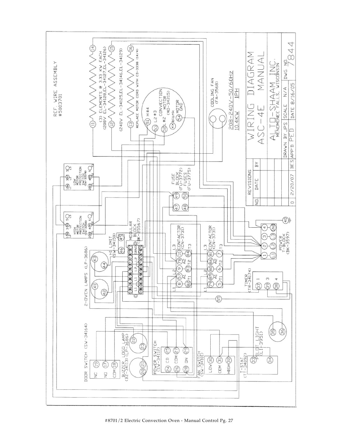 Cisco Systems ASC-2E, ASC-4E manual #8701/2 Electric Convection Oven Manual Control Pg 