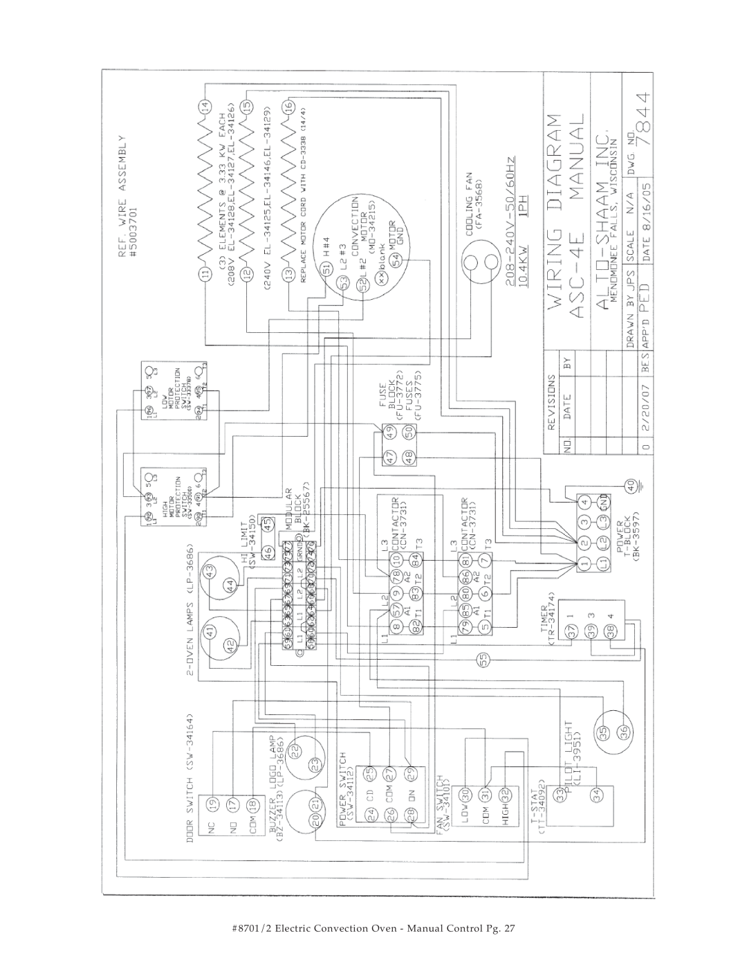 Cisco Systems ASC-2E, ASC-4E manual #8701/2 Electric Convection Oven - Manual Control Pg 