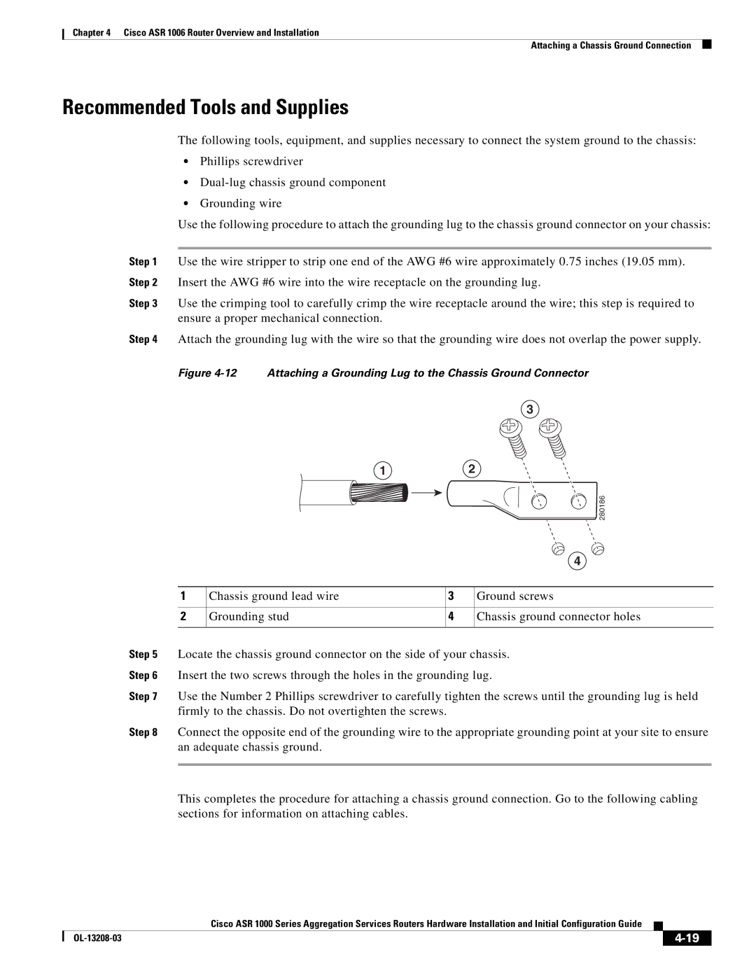 Cisco Systems ASR 1000 Series Recommended Tools and Supplies, Attaching a Grounding Lug to the Chassis Ground Connector 