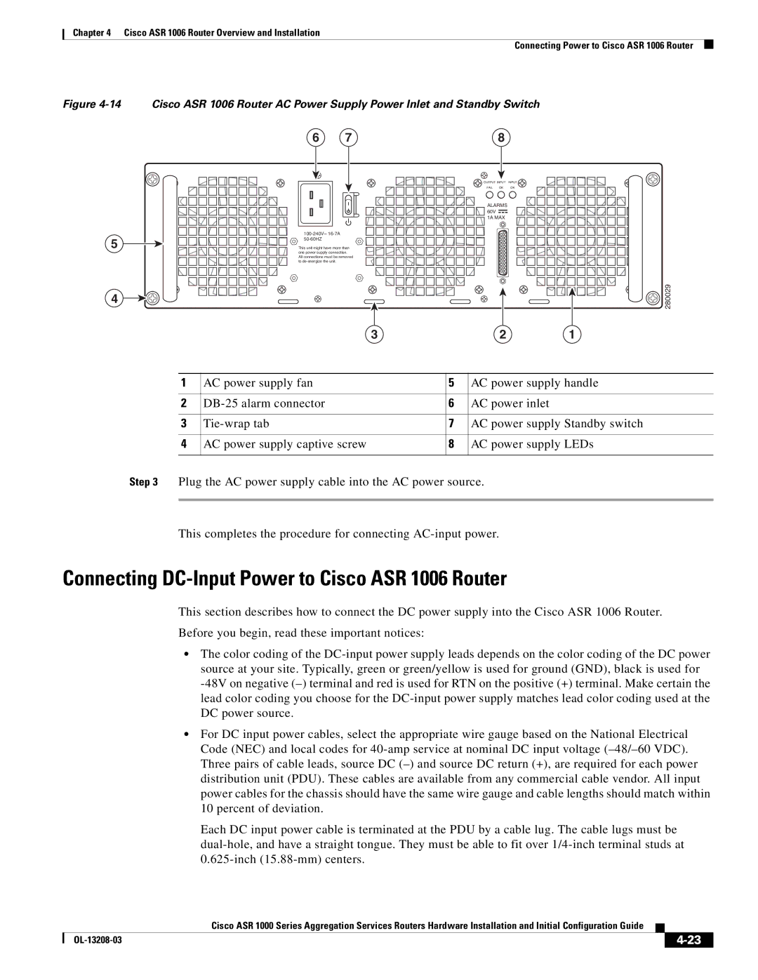 Cisco Systems ASR 1000 Series manual Connecting DC-Input Power to Cisco ASR 1006 Router 