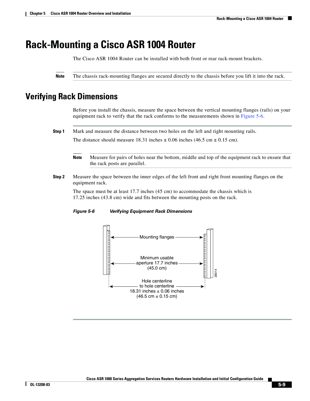 Cisco Systems ASR 1000 Series manual Rack-Mounting a Cisco ASR 1004 Router, Verifying Rack Dimensions 