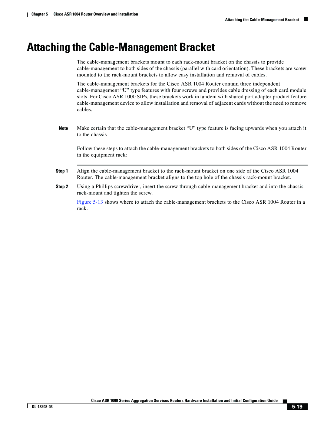 Cisco Systems ASR 1000 Series manual Attaching the Cable-Management Bracket 