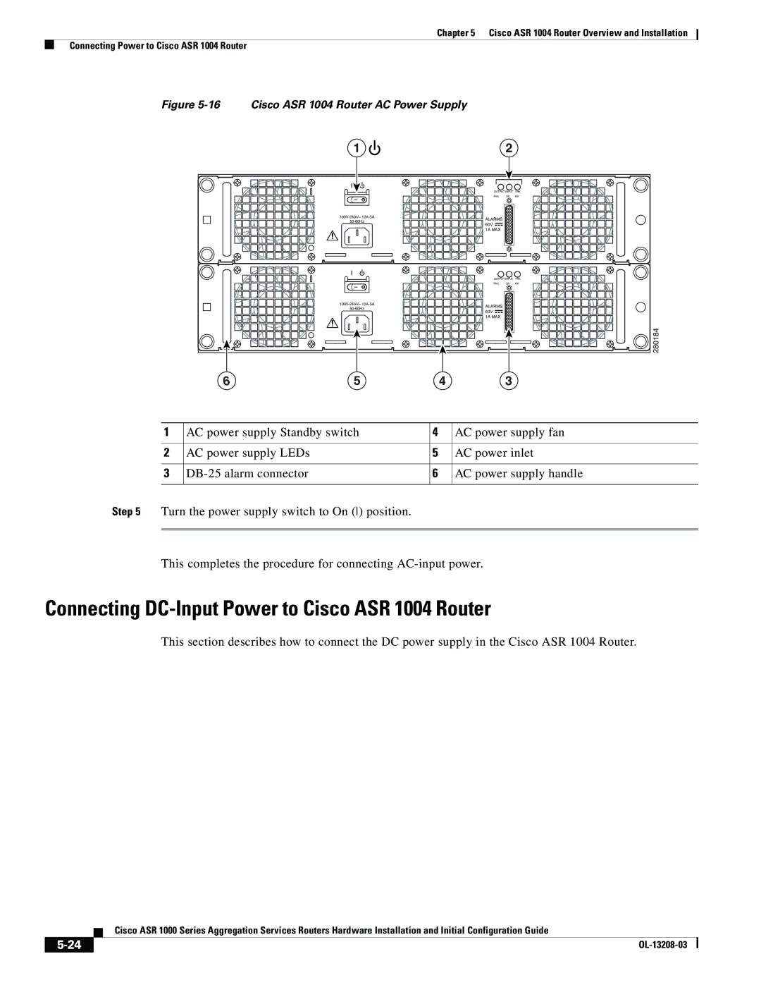 Cisco Systems ASR 1000 Series Connecting DC-Input Power to Cisco ASR 1004 Router, Cisco ASR 1004 Router AC Power Supply 