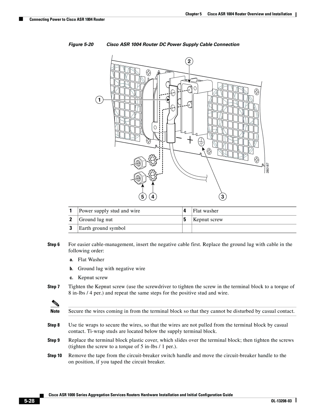 Cisco Systems ASR 1000 Series manual Cisco ASR 1004 Router DC Power Supply Cable Connection 