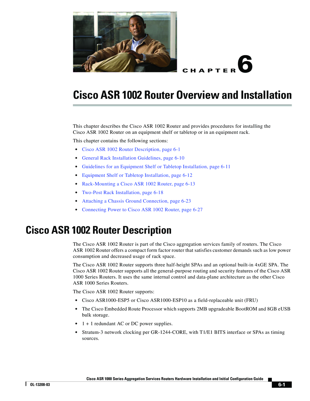 Cisco Systems ASR 1000 Series manual Cisco ASR 1002 Router Overview and Installation, Cisco ASR 1002 Router Description 