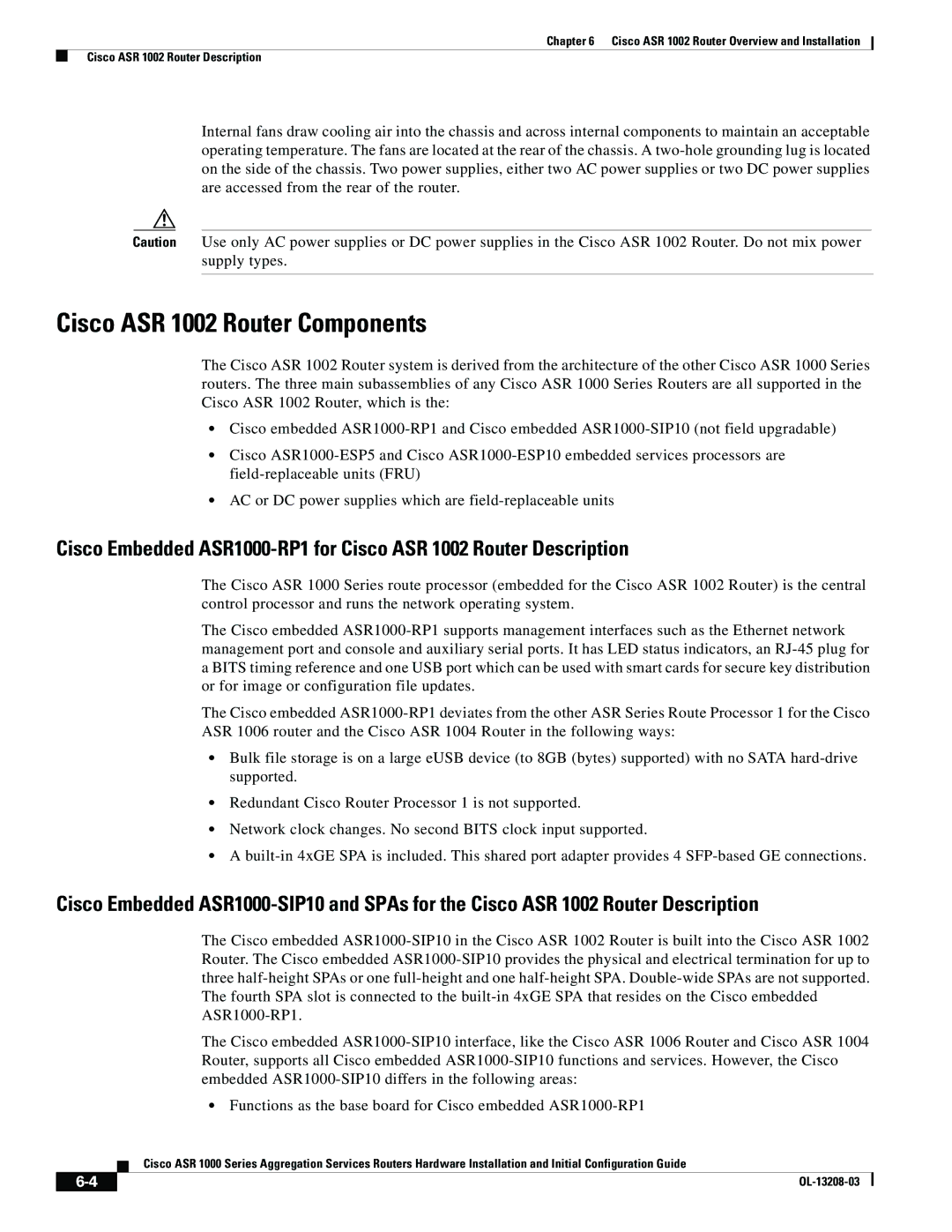 Cisco Systems ASR 1000 Series manual Cisco ASR 1002 Router Components 