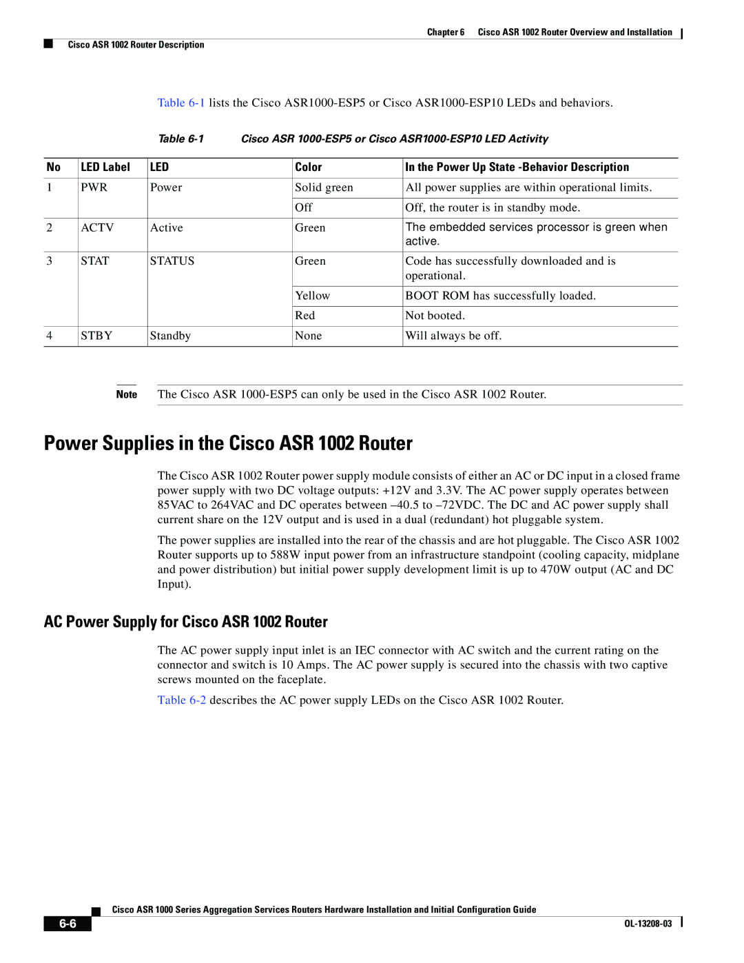 Cisco Systems ASR 1000 Series manual Power Supplies in the Cisco ASR 1002 Router, AC Power Supply for Cisco ASR 1002 Router 