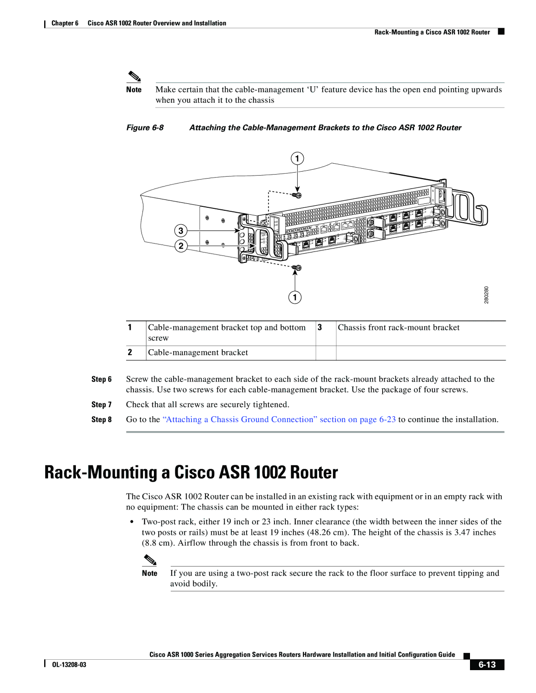 Cisco Systems ASR 1000 Series manual Rack-Mounting a Cisco ASR 1002 Router 