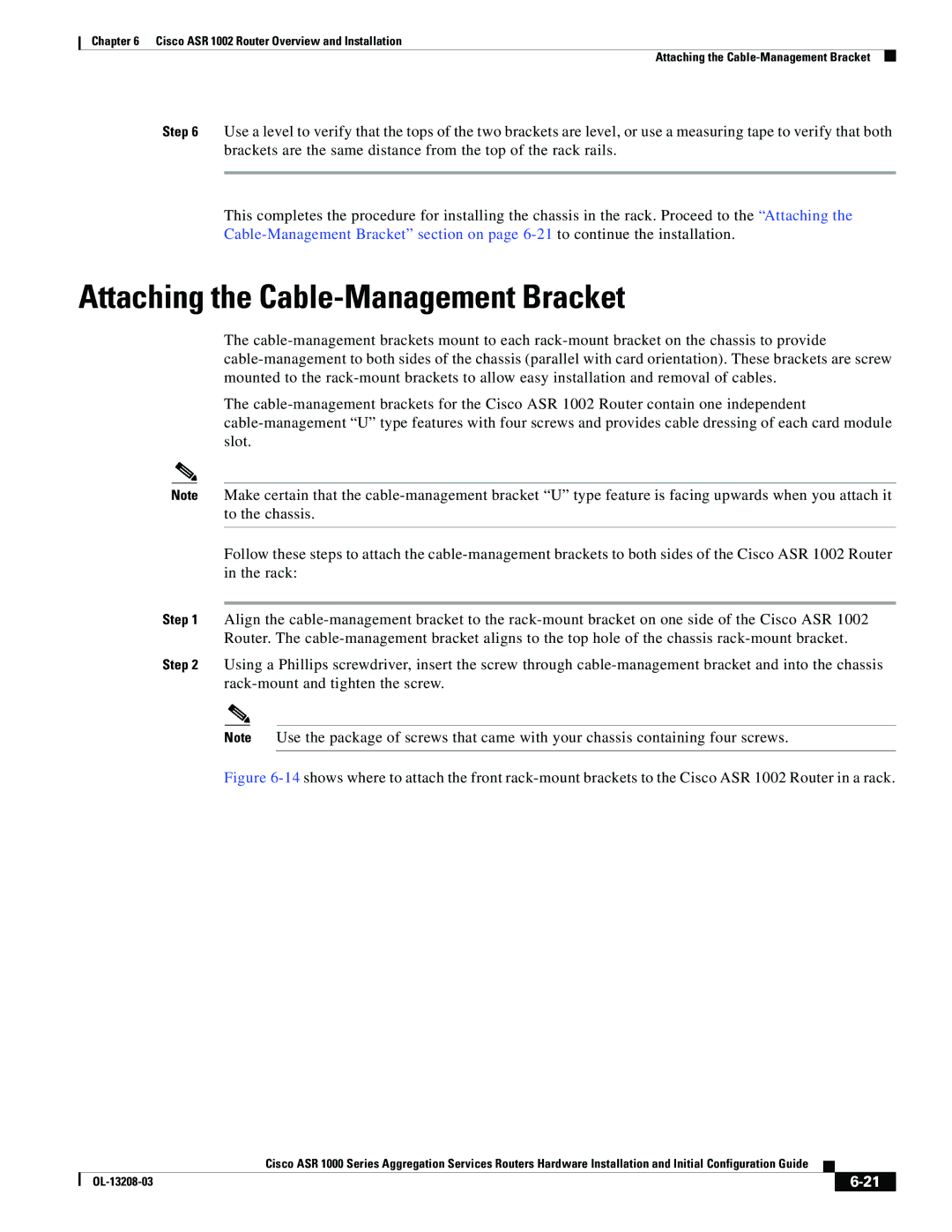 Cisco Systems ASR 1000 Series manual Attaching the Cable-Management Bracket 