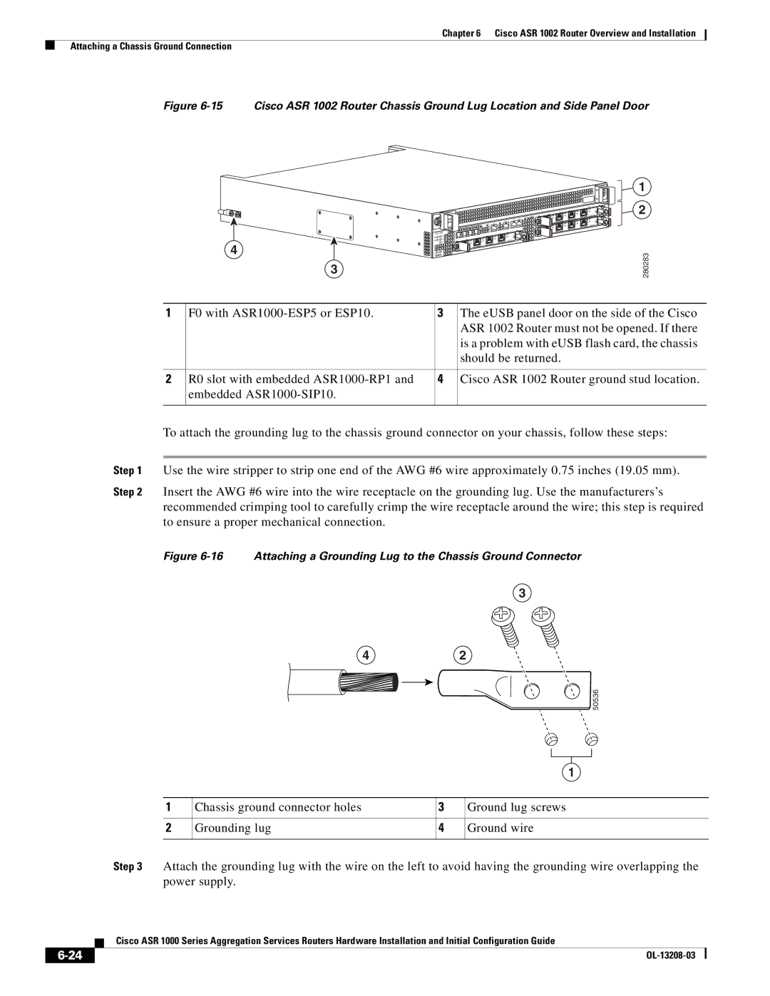 Cisco Systems ASR 1000 Series manual Attaching a Grounding Lug to the Chassis Ground Connector 