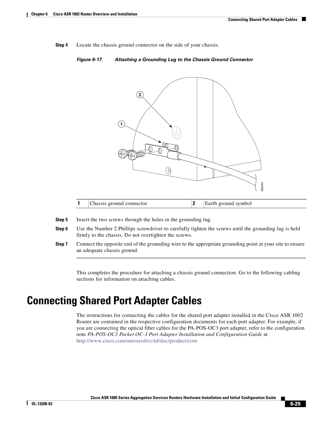 Cisco Systems ASR 1000 Series manual Attaching a Grounding Lug to the Chassis Ground Connector 