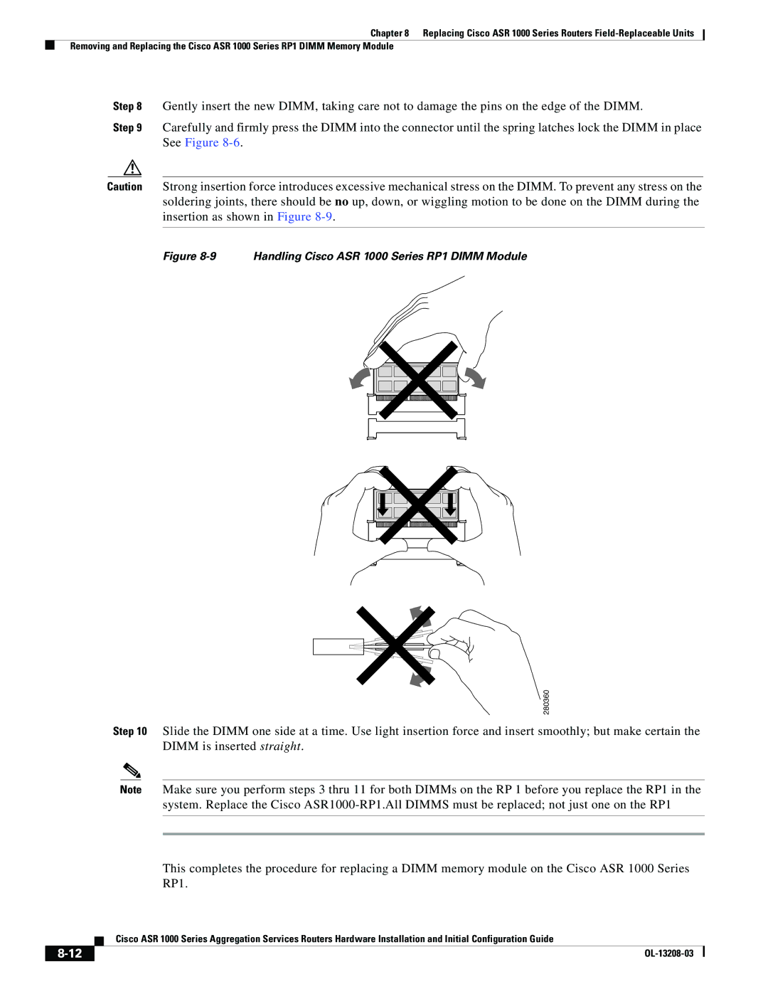 Cisco Systems manual Handling Cisco ASR 1000 Series RP1 Dimm Module 
