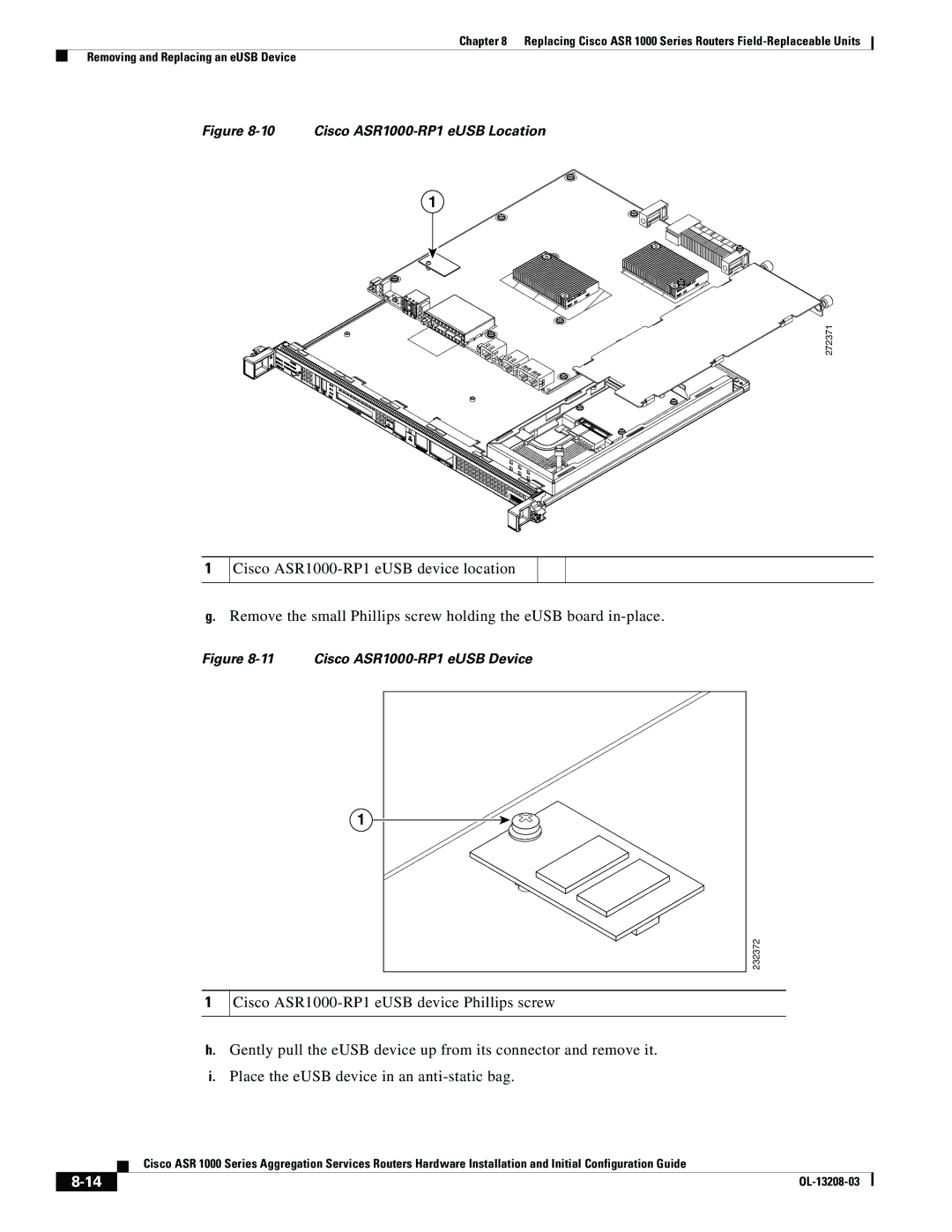 Cisco Systems ASR 1000 Series manual Cisco ASR1000-RP1 eUSB Location 