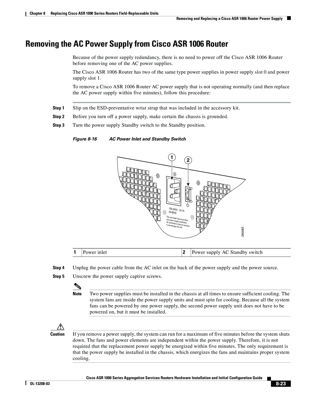 Cisco Systems ASR 1000 Series manual Removing the AC Power Supply from Cisco ASR 1006 Router, 50-60HZ This 