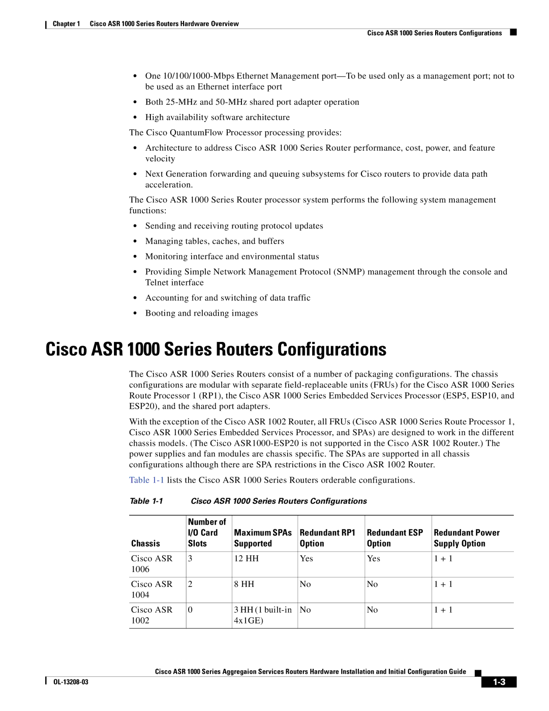 Cisco Systems manual Cisco ASR 1000 Series Routers Configurations, Number Card, Redundant RP1, Redundant Power 