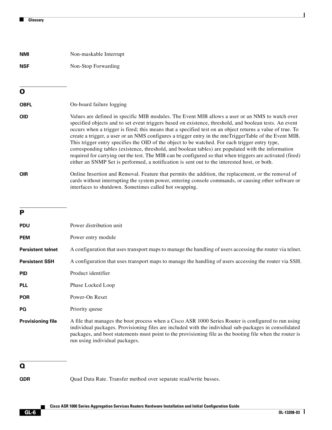 Cisco Systems ASR 1000 Series manual GL-6 