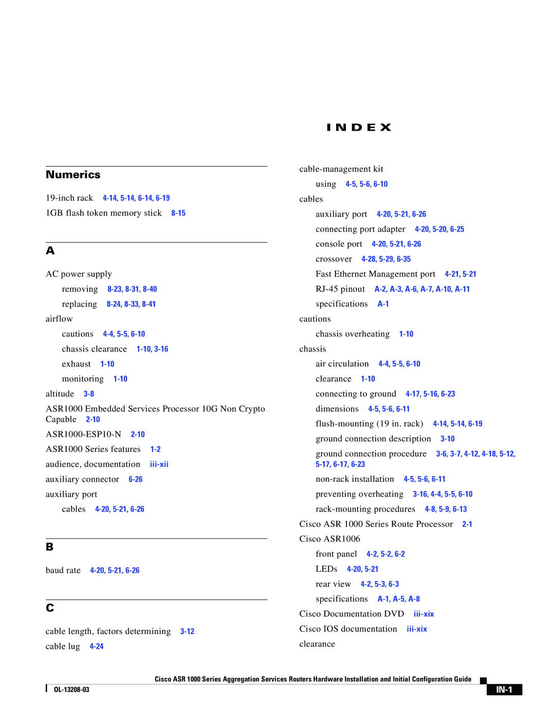 Cisco Systems ASR 1000 Series manual IN-1 