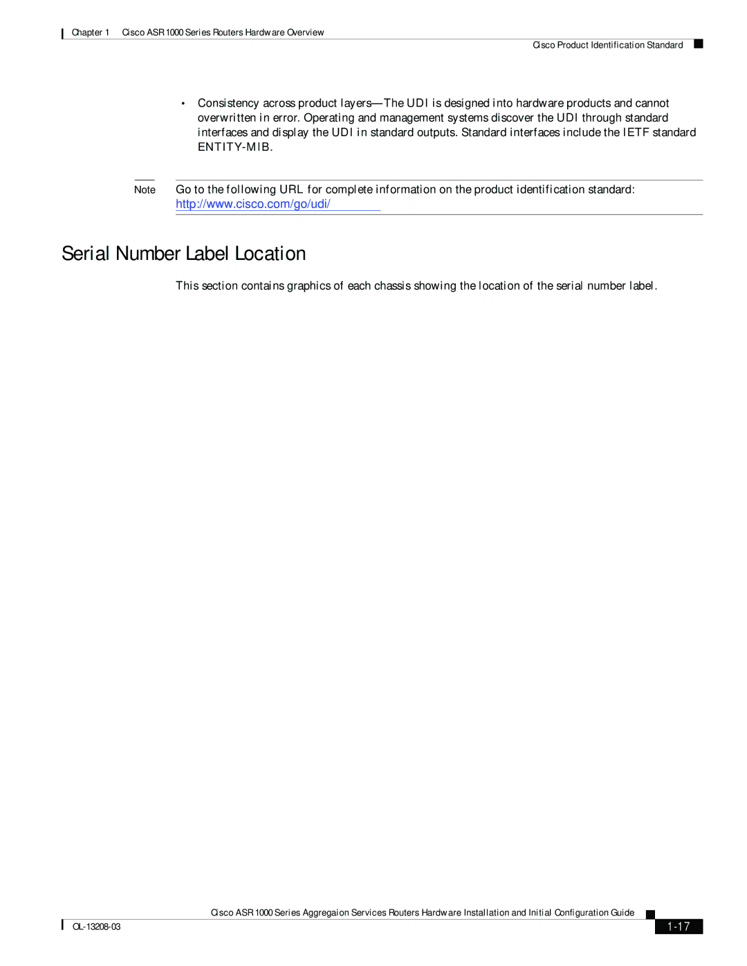 Cisco Systems ASR 1000 Series manual Serial Number Label Location, Entity-Mib 