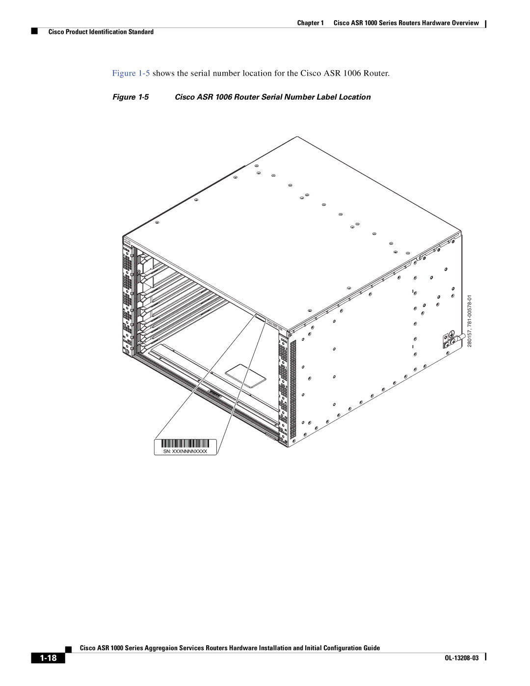 Cisco Systems ASR 1000 Series manual Cisco ASR 1006 Router Serial Number Label Location 