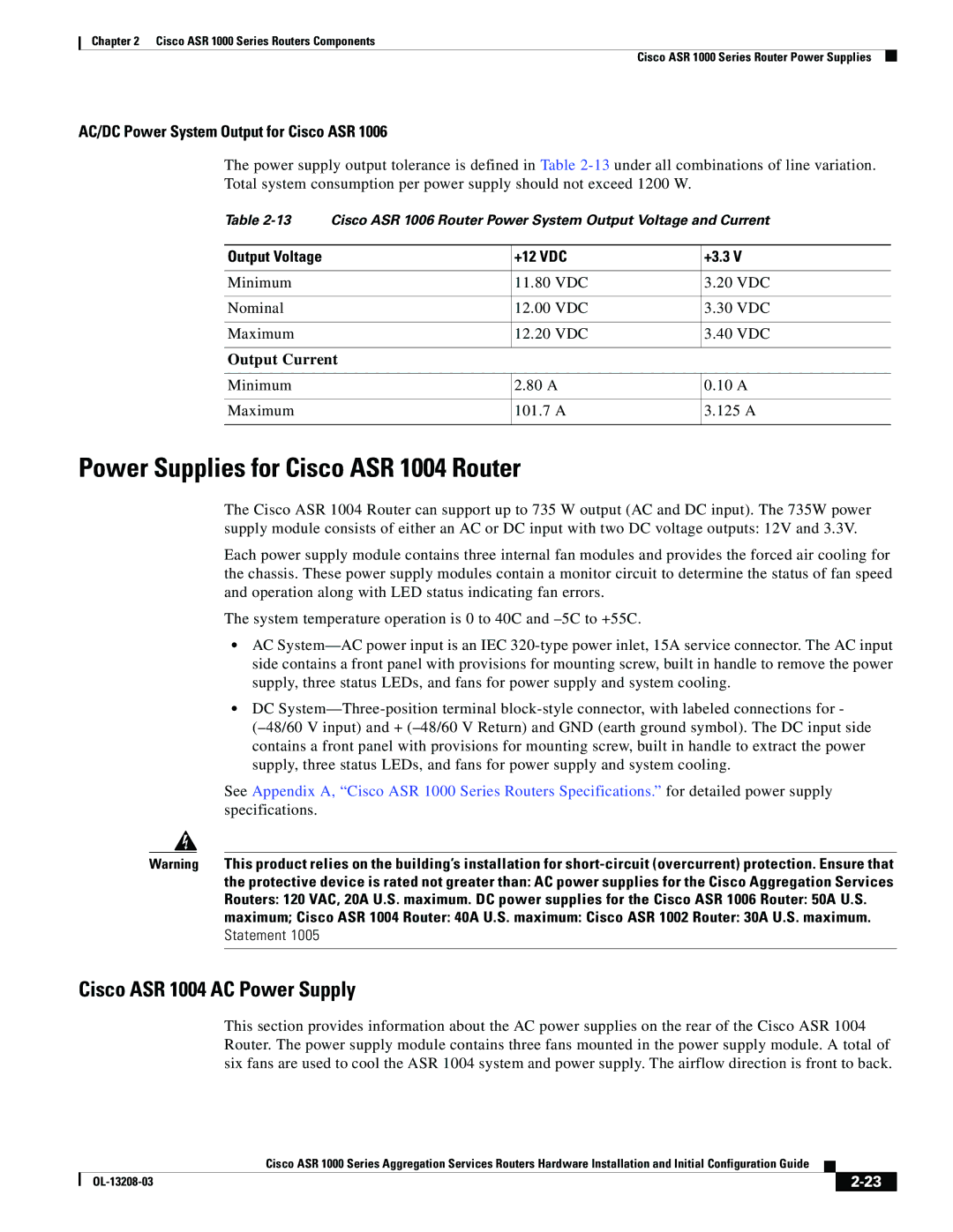 Cisco Systems ASR 1000 Series Power Supplies for Cisco ASR 1004 Router, Cisco ASR 1004 AC Power Supply, +12 VDC +3.3, Vdc 