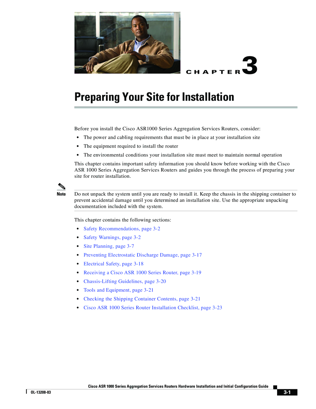 Cisco Systems ASR 1000 Series manual Preparing Your Site for Installation 