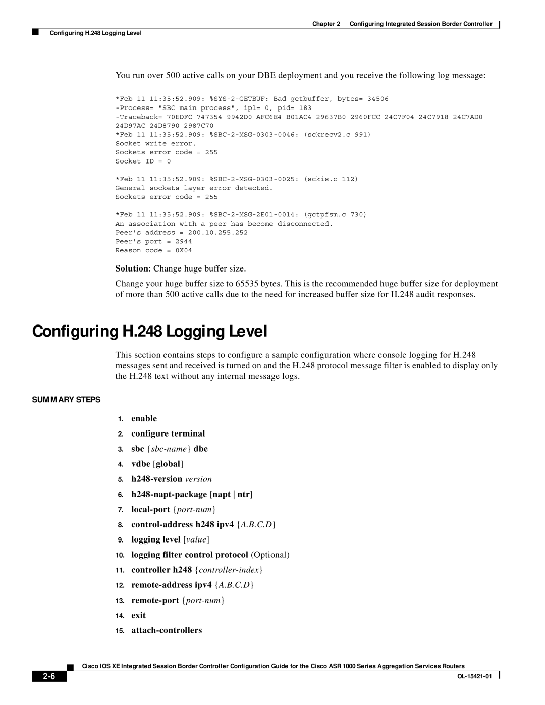 Cisco Systems ASR 1000 manual Configuring H.248 Logging Level 