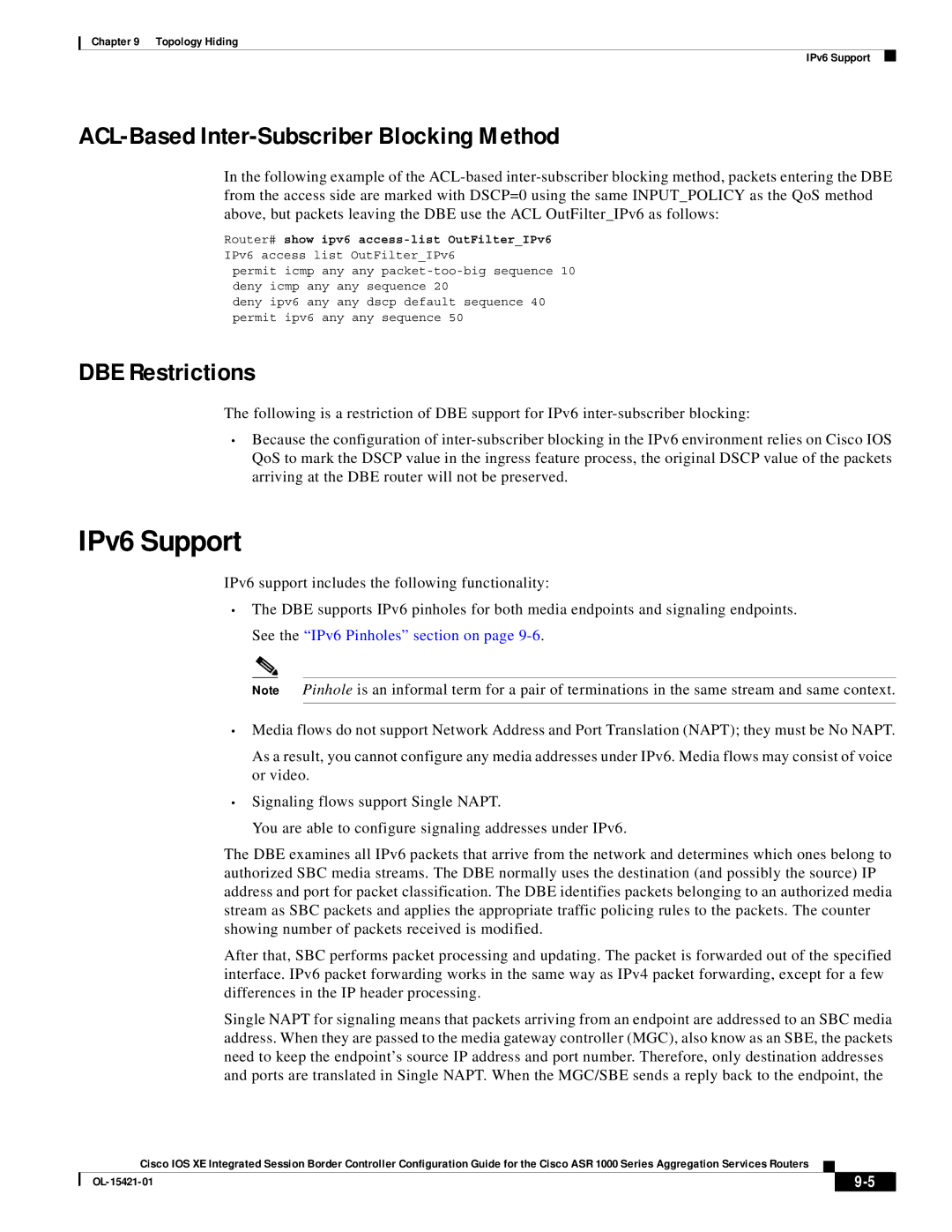 Cisco Systems ASR 1000 manual IPv6 Support, ACL-Based Inter-Subscriber Blocking Method 