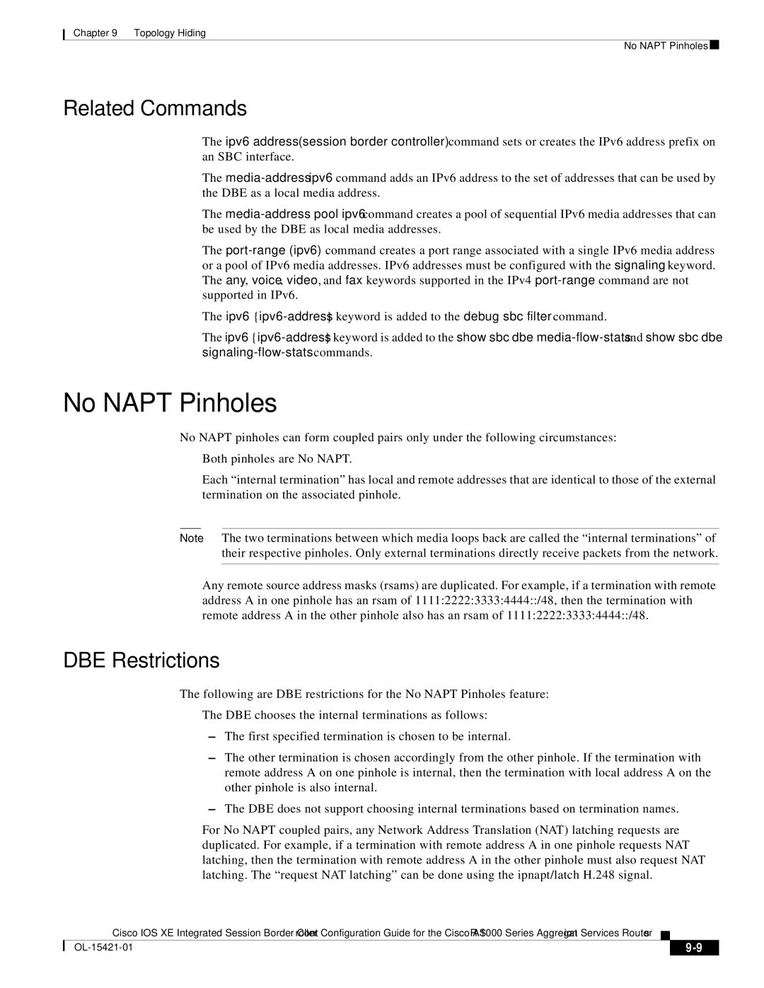 Cisco Systems ASR 1000 manual No Napt Pinholes, Related Commands 