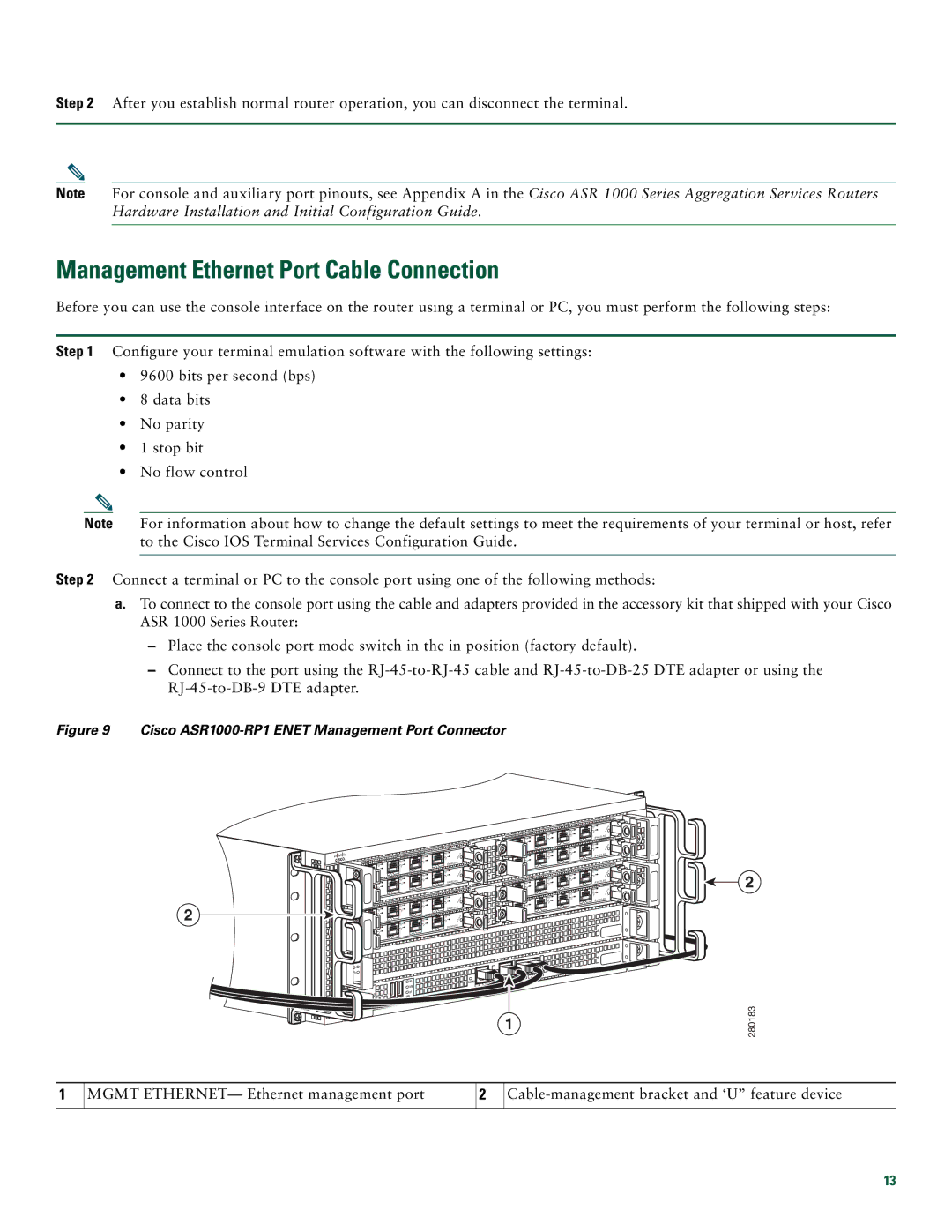 Cisco Systems ASR 1004 Management Ethernet Port Cable Connection, Cisco ASR1000-RP1 Enet Management Port Connector 