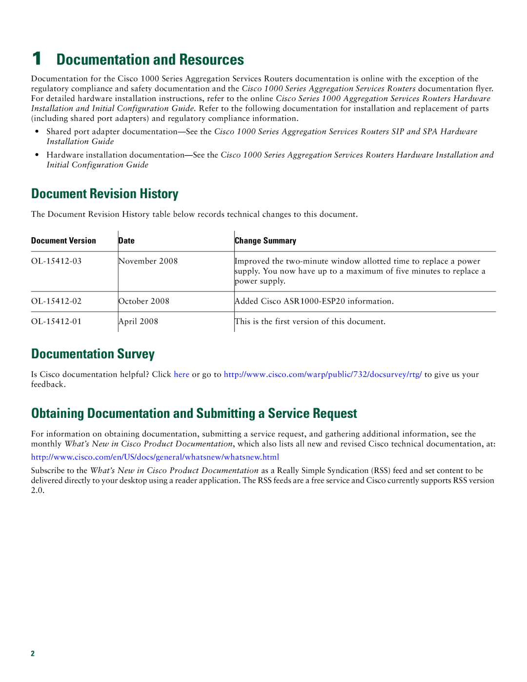 Cisco Systems ASR 1004 quick start Documentation and Resources, Document Revision History 