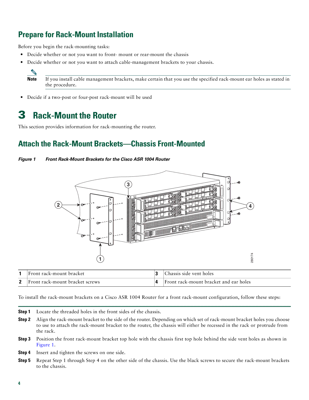 Cisco Systems ASR 1004 quick start Rack-Mount the Router, Prepare for Rack-Mount Installation 