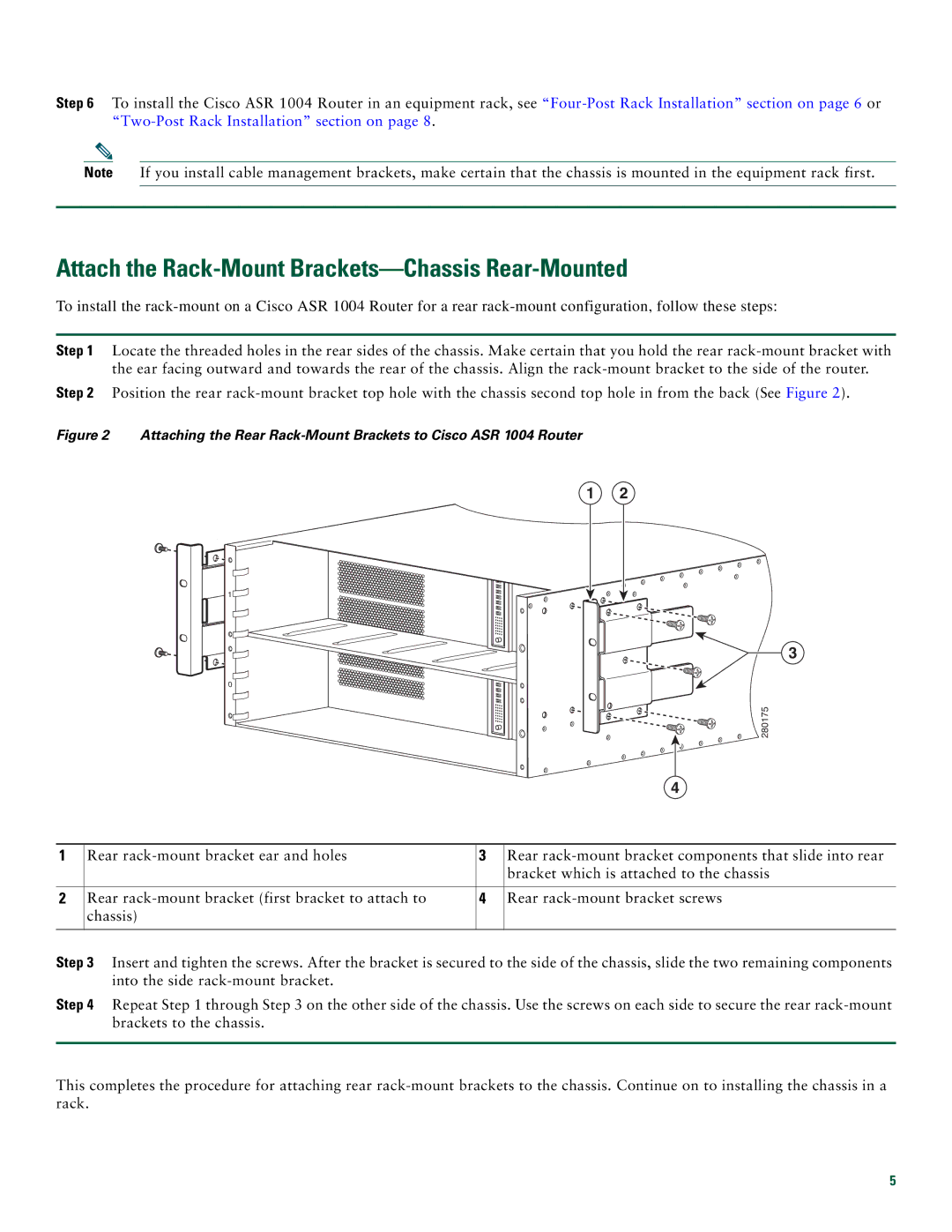 Cisco Systems ASR 1004 quick start Attach the Rack-Mount Brackets-Chassis Rear-Mounted 