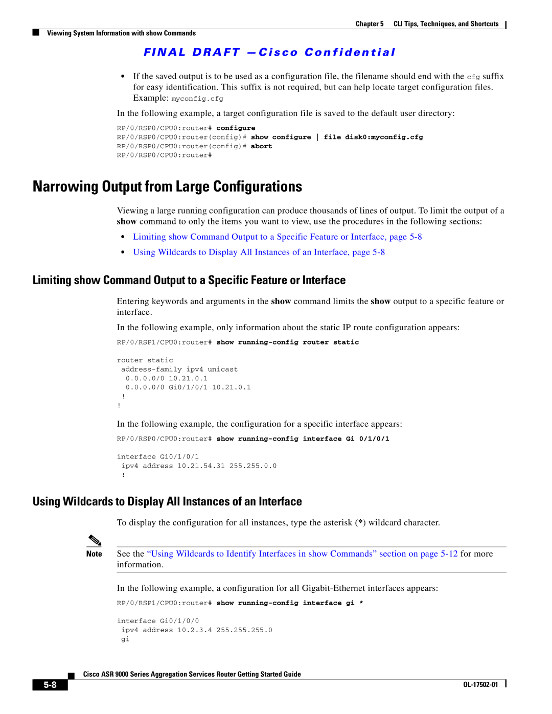 Cisco Systems A9KMOD80TR, ASR 9000, A9K24X10GETR manual Narrowing Output from Large Configurations 