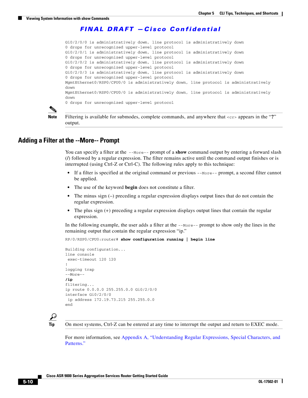 Cisco Systems A9K24X10GETR, ASR 9000, A9KMOD80TR manual Adding a Filter at the --More-- Prompt 