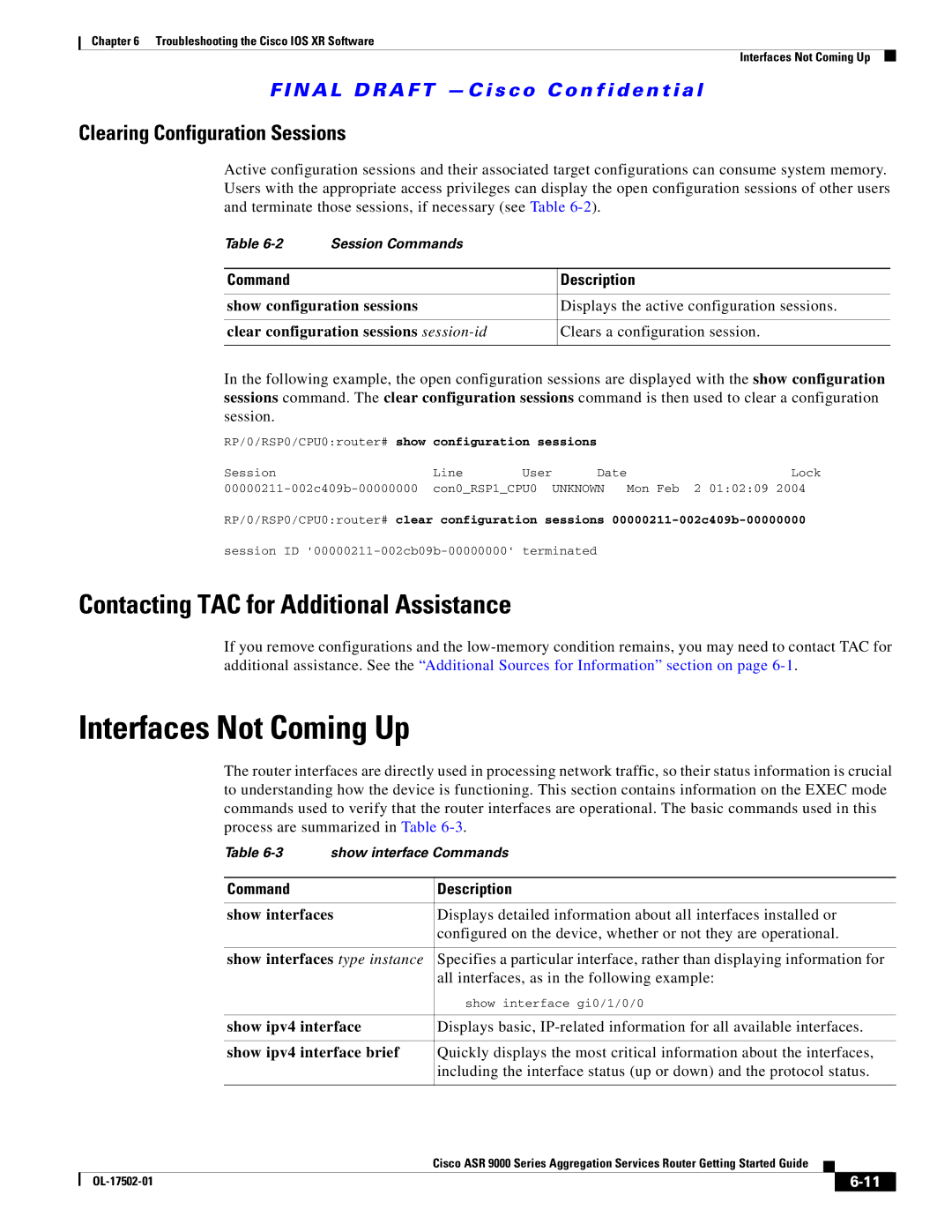 Cisco Systems A9K24X10GETR, ASR 9000, A9KMOD80TR manual Interfaces Not Coming Up, Contacting TAC for Additional Assistance 