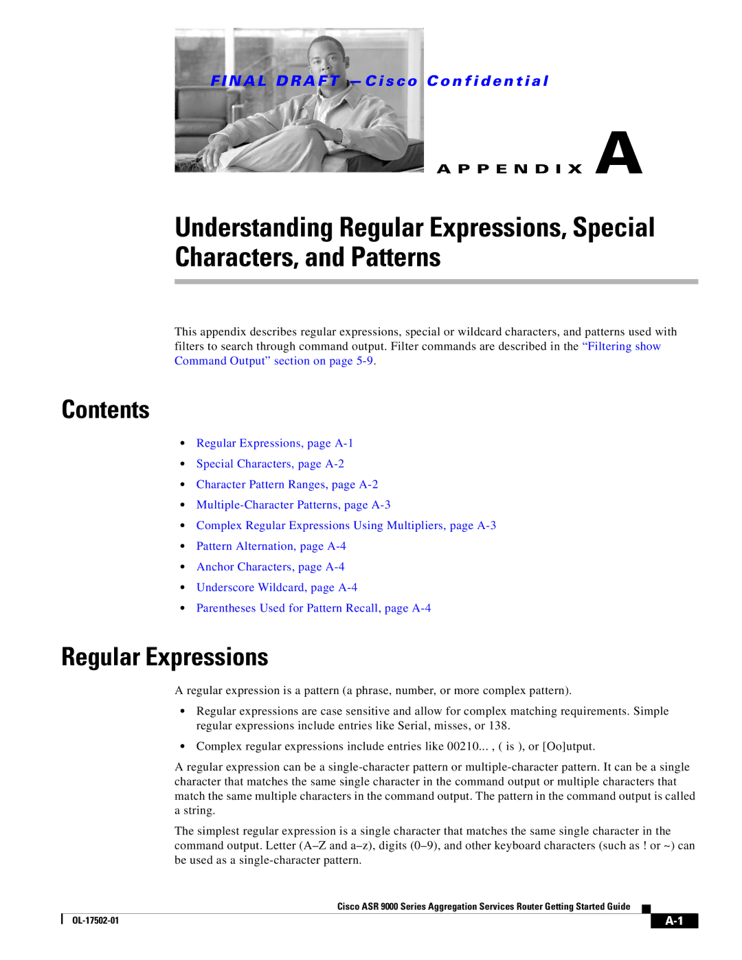 Cisco Systems A9KMOD80TR, ASR 9000, A9K24X10GETR manual Contents, Regular Expressions 