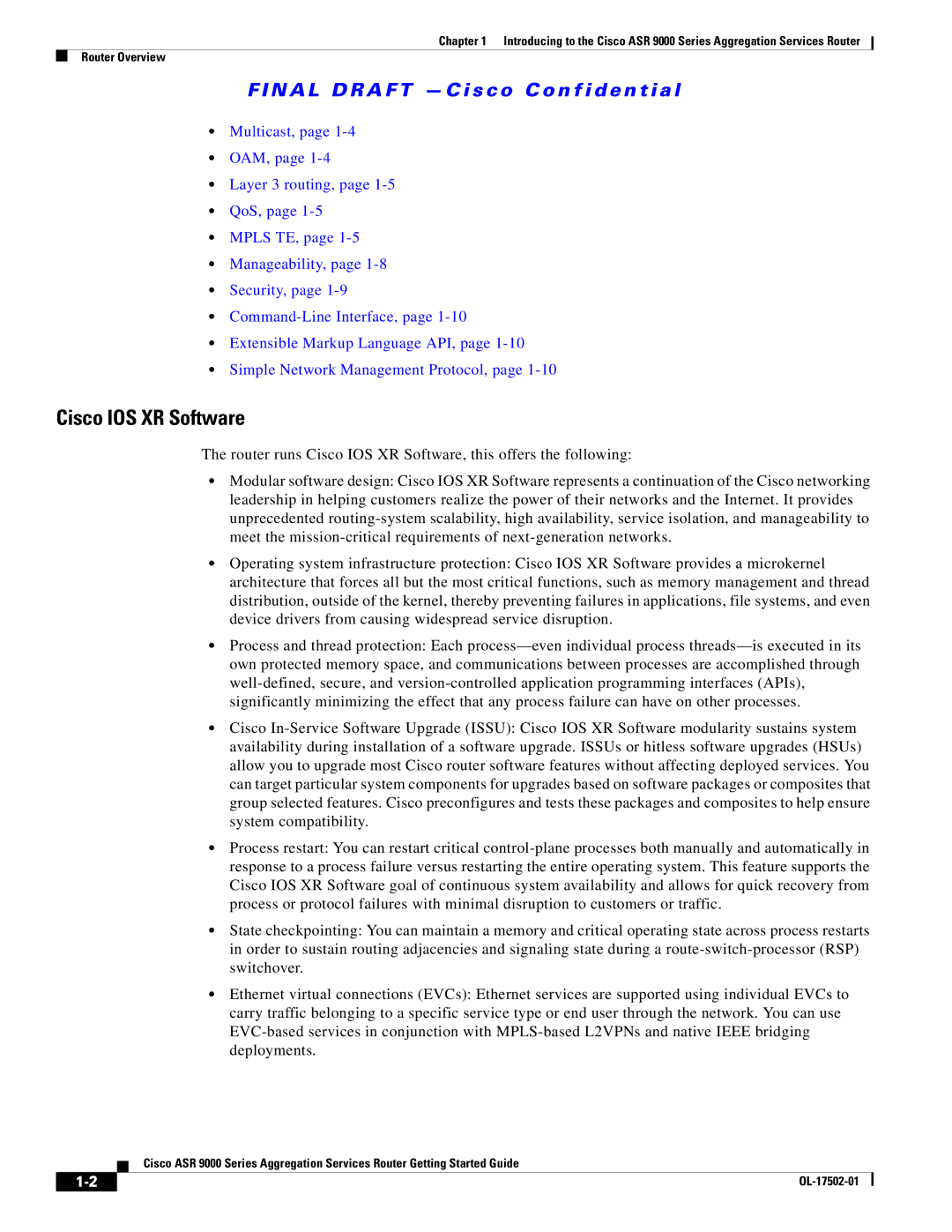 Cisco Systems A9K24X10GETR, ASR 9000, A9KMOD80TR manual Cisco IOS XR Software 