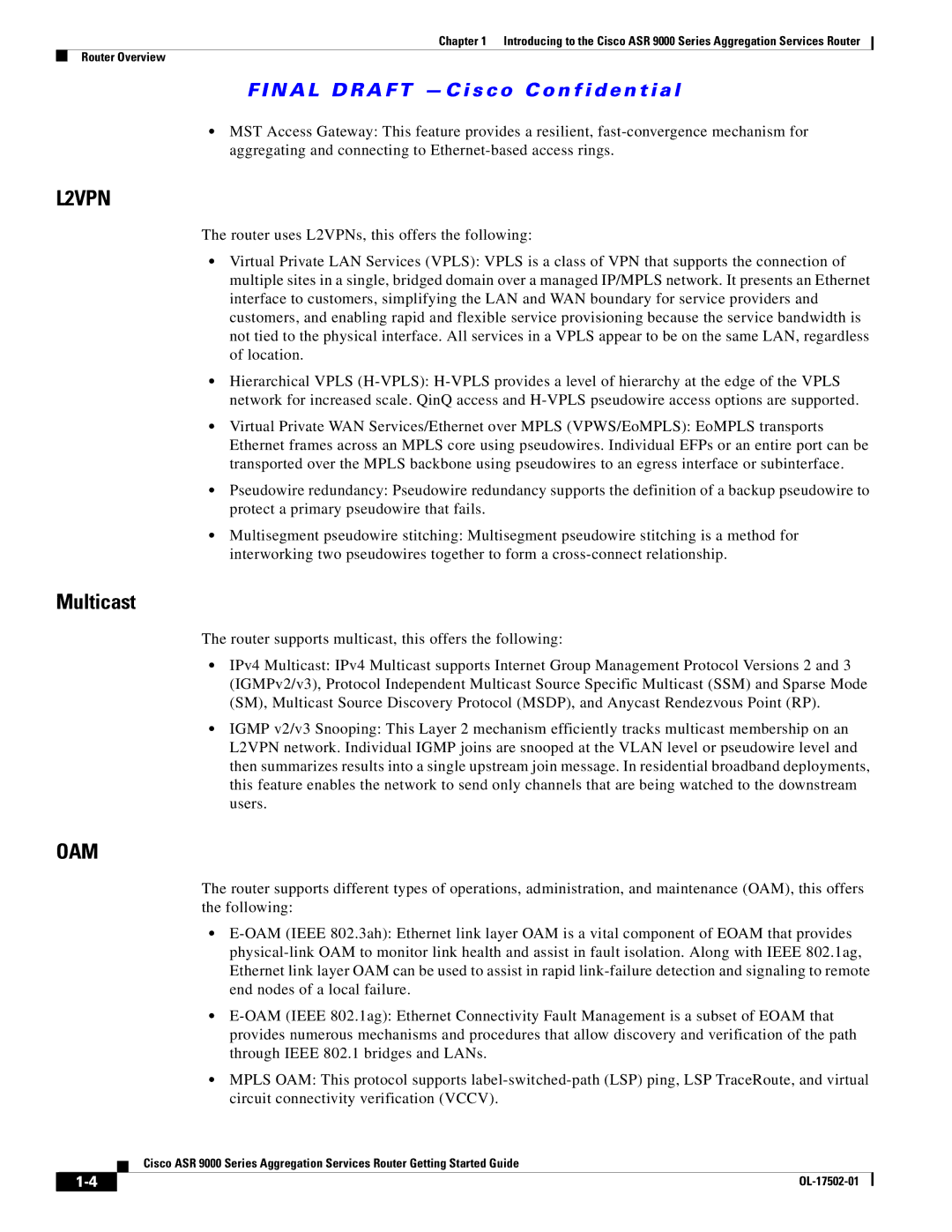 Cisco Systems ASR 9000, A9K24X10GETR, A9KMOD80TR manual L2VPN, Multicast 