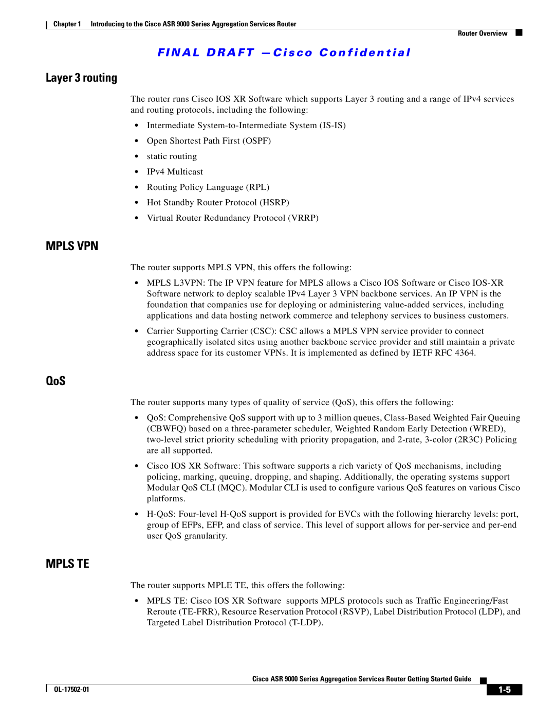 Cisco Systems A9K24X10GETR, ASR 9000, A9KMOD80TR manual Layer 3 routing, QoS 