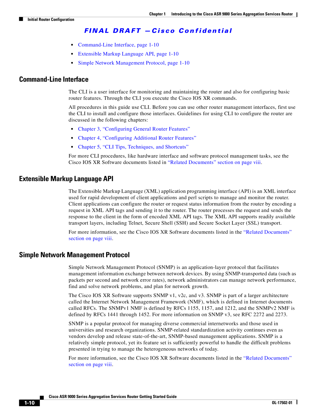 Cisco Systems ASR 9000 manual Command-Line Interface, Extensible Markup Language API, Simple Network Management Protocol 