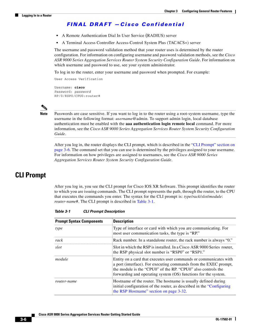 Cisco Systems ASR 9000, A9K24X10GETR, A9KMOD80TR manual CLI Prompt, Prompt Syntax Components Description 